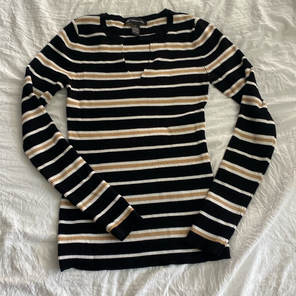 INC International Concepts Women’s Small Ribbed Black/Gold Sweater
